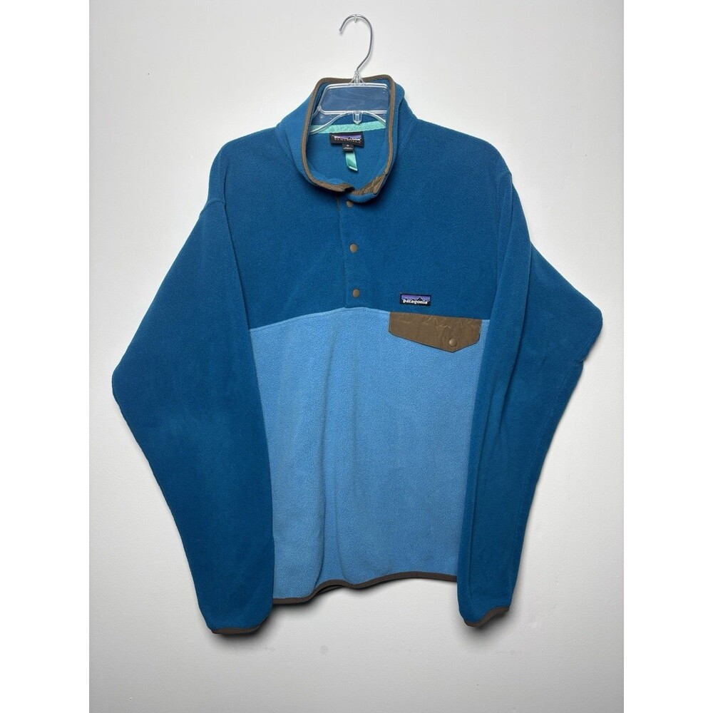 Patagonia Synchilla Men’s M Blue Snap-T Pullover Fleece w/Brown 90s Classic